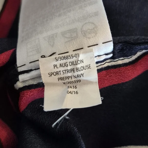 Banana Republic Women’s Dillon Button Shirt Navy Red Stripe Large Long Sleeve - Picture 4 of 5
